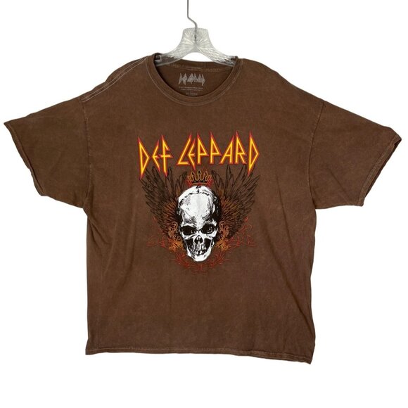 Def Leppard Mens Skull Graphic Tshirt Band Concert Brown Size 2XL - Picture 1 of 7